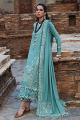 ELAN - 3PC DHANAK EMBROIDERED SHIRT WITH DHANAK EMBROIDERED SHAWL AND TROUSER - HZG2418